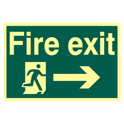 ASEC Fire Exit 200mm x 300mm PVC Self Adhesive Photo luminescent Sign Right - Photoluminescent