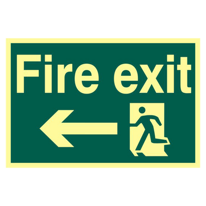 ASEC Fire Exit 200mm x 300mm PVC Self Adhesive Photo luminescent Sign Left - Photoluminescent