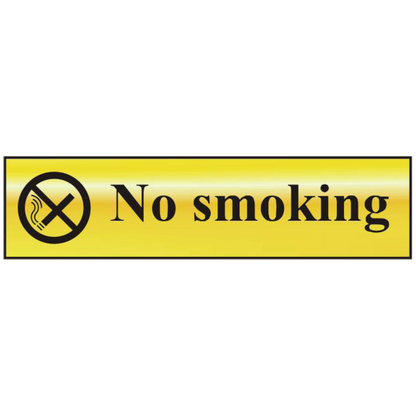 ASEC No Smoking 200mm x 50mm Gold Self Adhesive Sign 1 Per Sheet - Gold