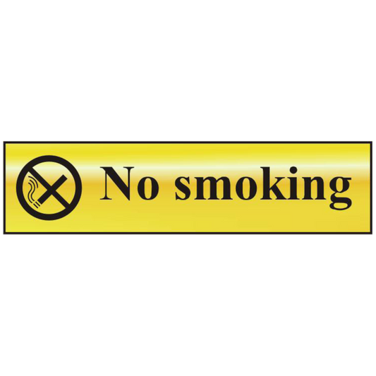 ASEC No Smoking 200mm x 50mm Gold Self Adhesive Sign 1 Per Sheet - Gold