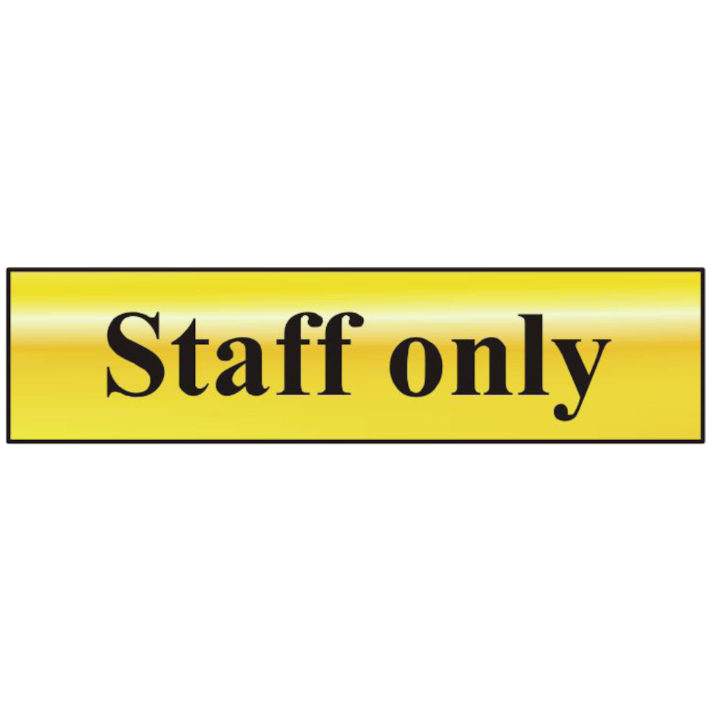 ASEC Staff Only 200mm x 50mm Gold Self Adhesive Sign 1 Per Sheet - Gold