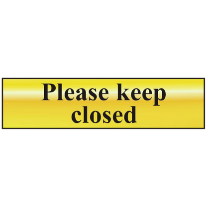 ASEC Please Keep Closed 200mm x 50mm Gold Self Adhesive Sign 1 Per Sheet - Gold