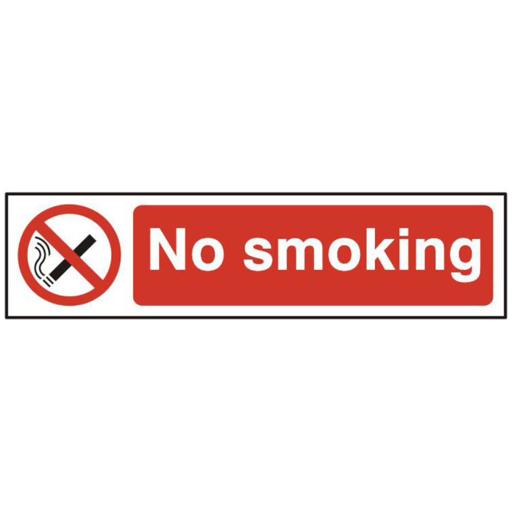 ASEC No Smoking 200mm x 50mm PVC Self Adhesive Sign 1 Per Sheet - Red & White