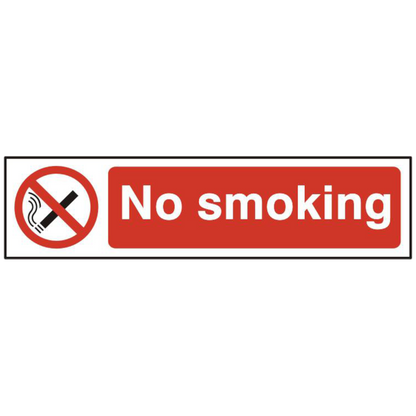 ASEC No Smoking 200mm x 50mm PVC Self Adhesive Sign 1 Per Sheet - Red & White