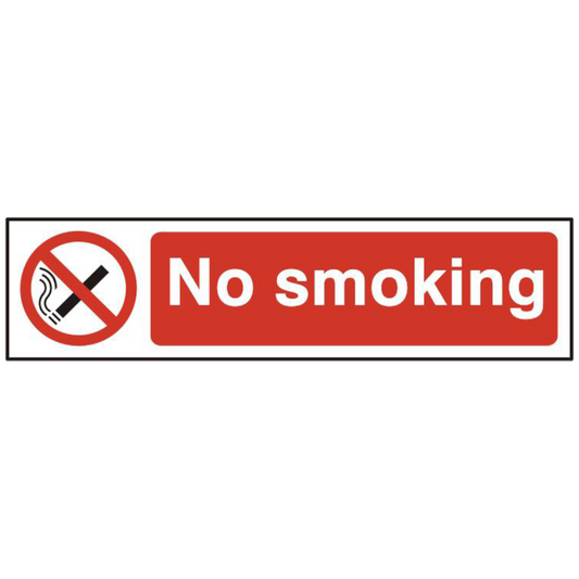 ASEC No Smoking 200mm x 50mm PVC Self Adhesive Sign 1 Per Sheet - Red & White