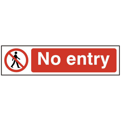 ASEC No Entry 200mm x 50mm PVC Self Adhesive Sign 1 Per Sheet - Red & White