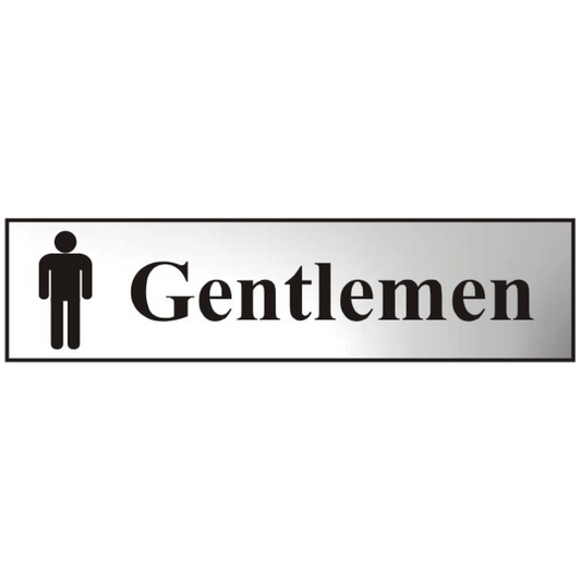 ASEC Gentlemen 200mm x 50mm Chrome Self Adhesive Sign 1 Per Sheet - Chrome Plated