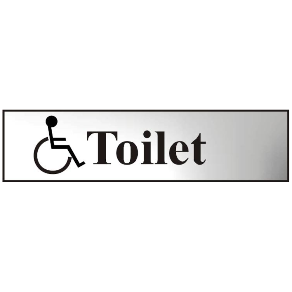 ASEC Disabled Toilet 200mm x 50mm Chrome Self Adhesive Sign 1 Per Sheet - Chrome Plated