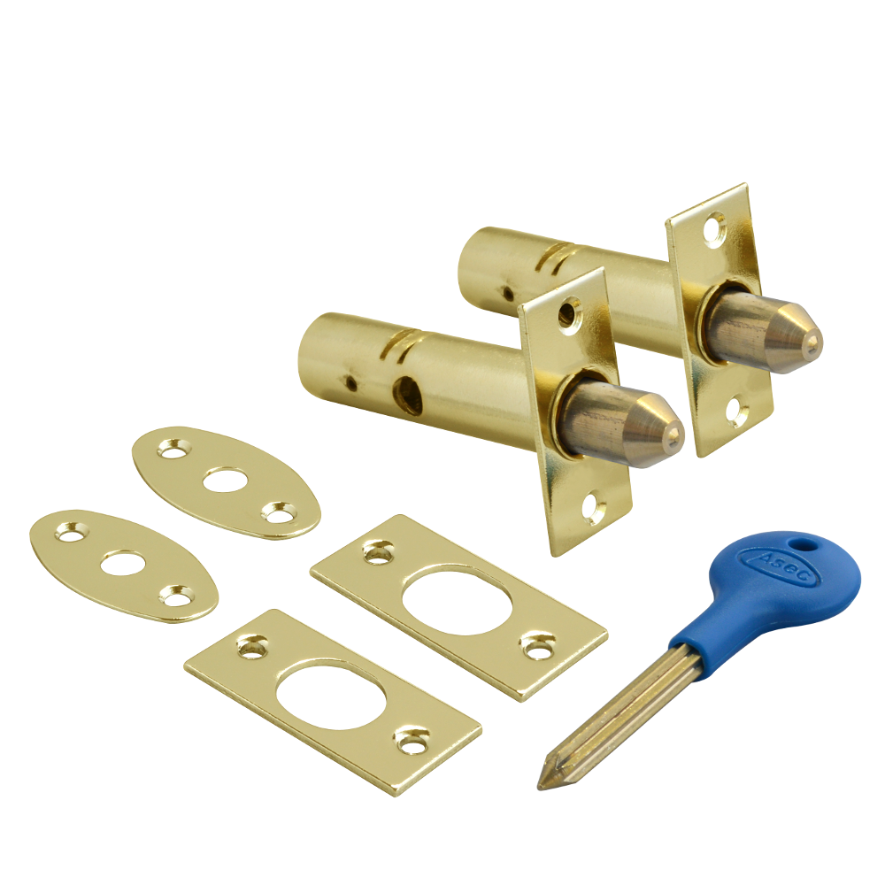 ASEC Door Security Rack Bolt & Key 60mm Pro - Electro Brass