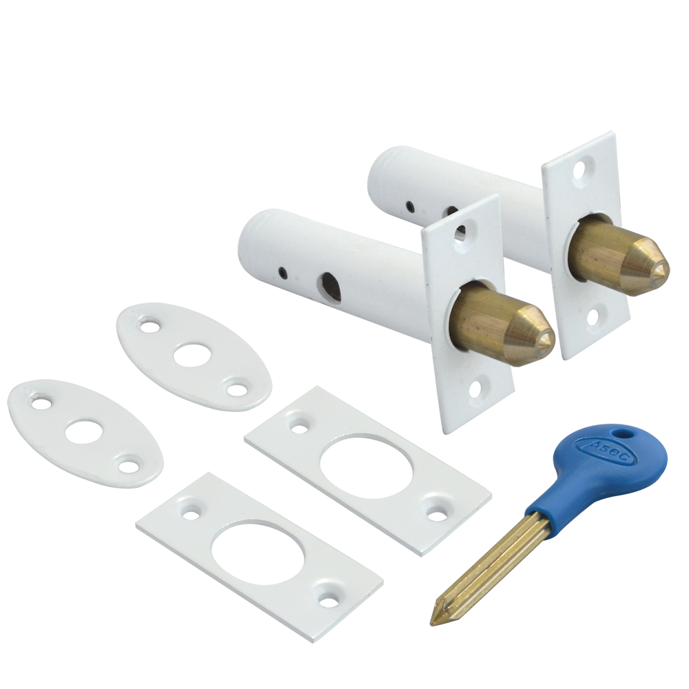 ASEC Door Security Rack Bolt & Key 60mm Pro - White