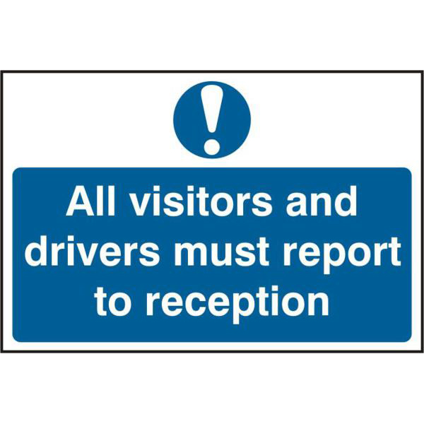 ASEC All Visitors and Drivers Must Report To Reception 200mm x 300mm PVC Self Adhesive Sign