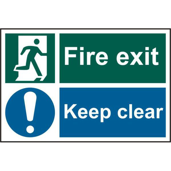 ASEC Fire Exit Keep Clear 200mm x 300mm PVC Self Adhesive Sign