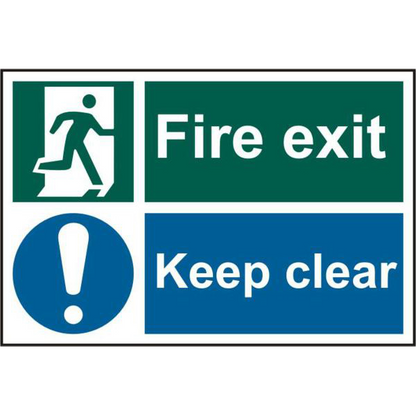 ASEC Fire Exit Keep Clear 200mm x 300mm PVC Self Adhesive Sign