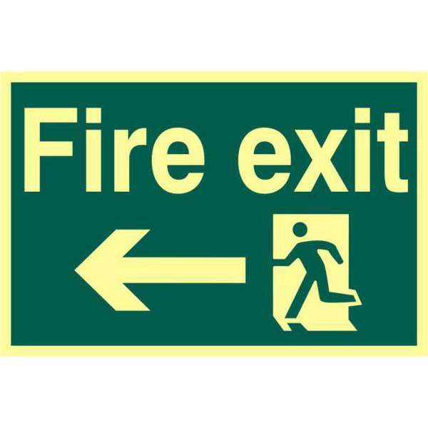 ASEC Fire Exit 200mm x 300mm PVC Self Adhesive Photo luminescent Sign