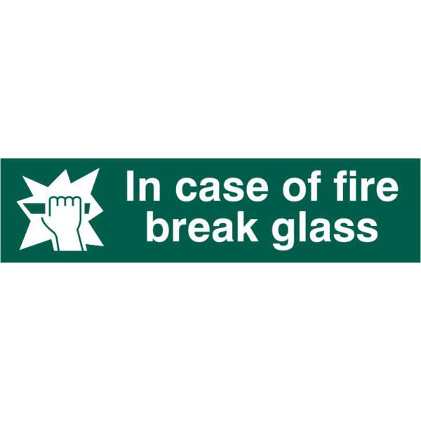 ASEC In Case Of Fire Break Glass 200mm x 50mm PVC Self Adhesive Sign.