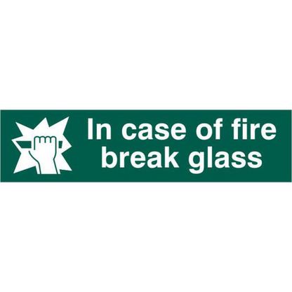 ASEC In Case Of Fire Break Glass 200mm x 50mm PVC Self Adhesive Sign.