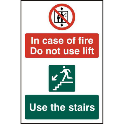 ASEC In Case Of Fire Do Not Use Lift 200mm x 300mm PVC Self Adhesive Sign