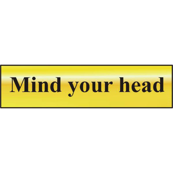 ASEC Mind Your Head 200mm x 50mm Gold Self Adhesive Sign