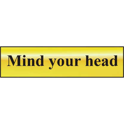 ASEC Mind Your Head 200mm x 50mm Gold Self Adhesive Sign