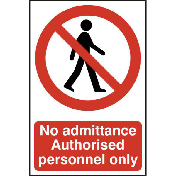 ASEC No Admittance Authorised Personnel Only 200mm x 300mm PVC Self Adhesive Sign