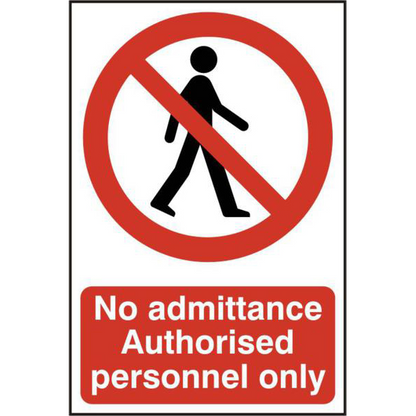 ASEC No Admittance Authorised Personnel Only 200mm x 300mm PVC Self Adhesive Sign