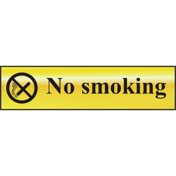 ASEC No Smoking 200mm x 50mm Gold Self Adhesive Sign