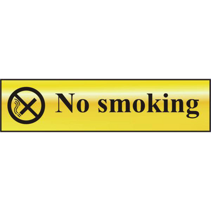 ASEC No Smoking 200mm x 50mm Gold Self Adhesive Sign