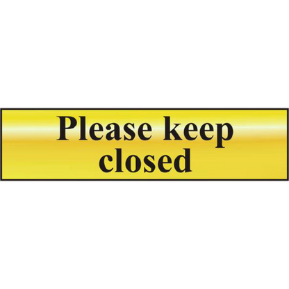 ASEC Please Keep Closed 200mm x 50mm Gold Self Adhesive Sign