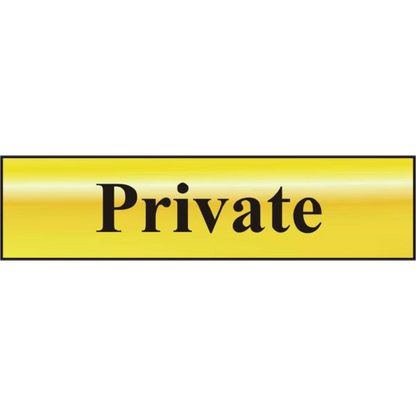 ASEC Private 200mm x 50mm Gold Self Adhesive Sign