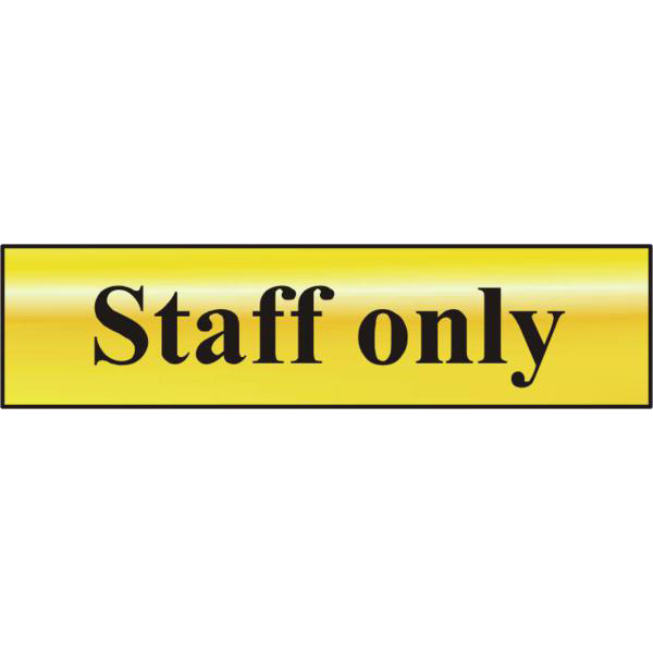 ASEC Staff Only 200mm x 50mm Gold Self Adhesive Sign