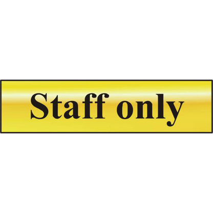 ASEC Staff Only 200mm x 50mm Gold Self Adhesive Sign