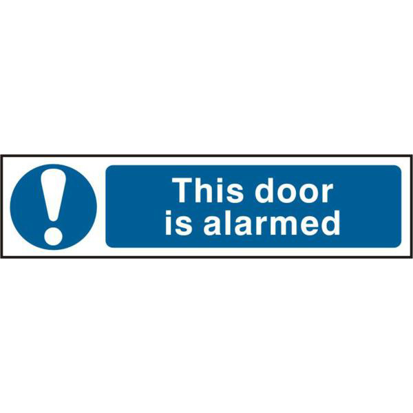 ASEC This Door Is Alarmed 200mm x 50mm PVC Self Adhesive Sign