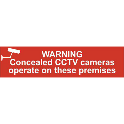 ASEC Warning Concealed CCTV Cameras Operate On These Premises 200mm x 50mm PVC Self Adhesive Sign