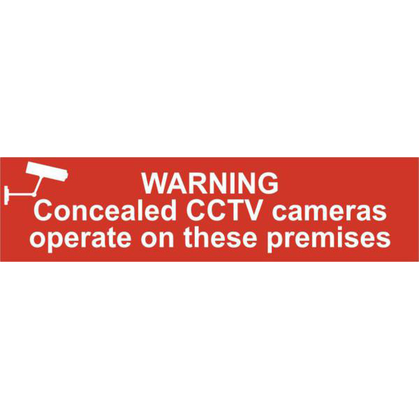 ASEC Warning Concealed CCTV Cameras Operate On These Premises 200mm x 50mm PVC Self Adhesive Sign