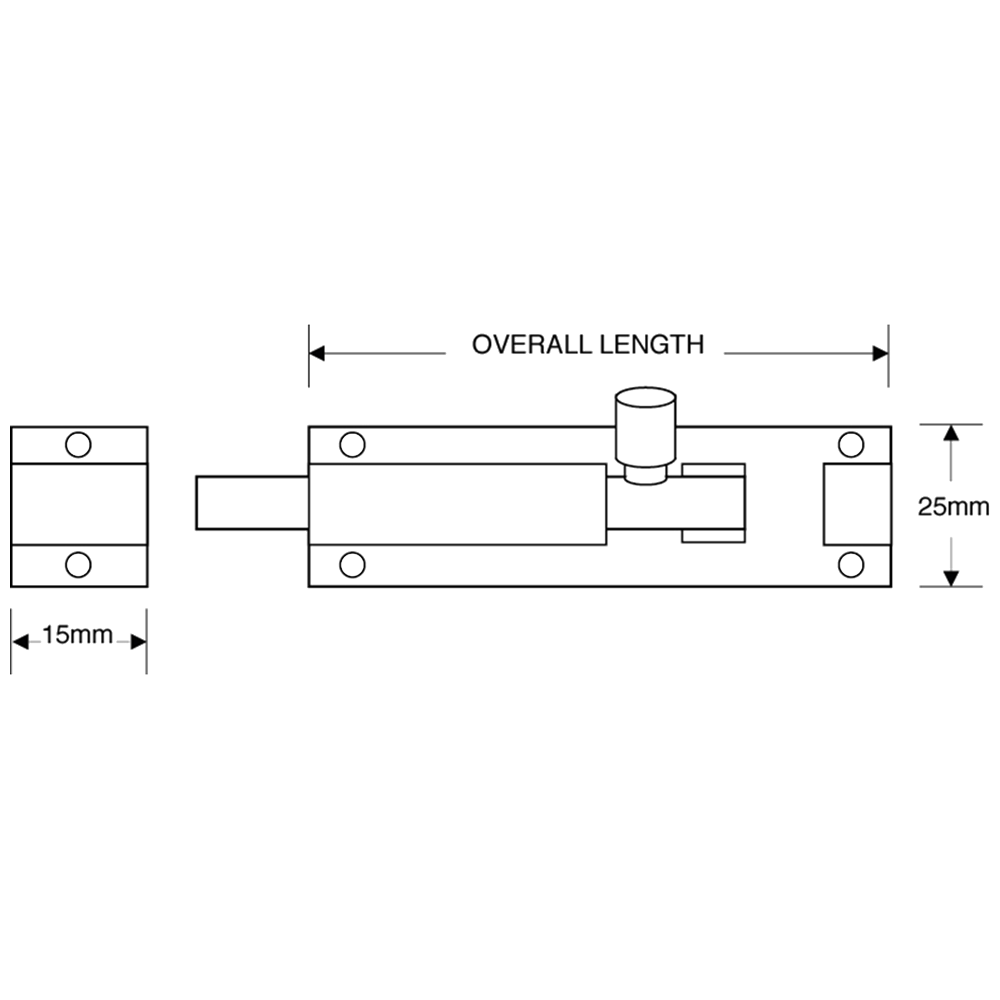 ASEC Aluminium 25mm Wide Straight Barrel Bolt