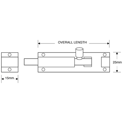 ASEC Aluminium 25mm Wide Straight Barrel Bolt