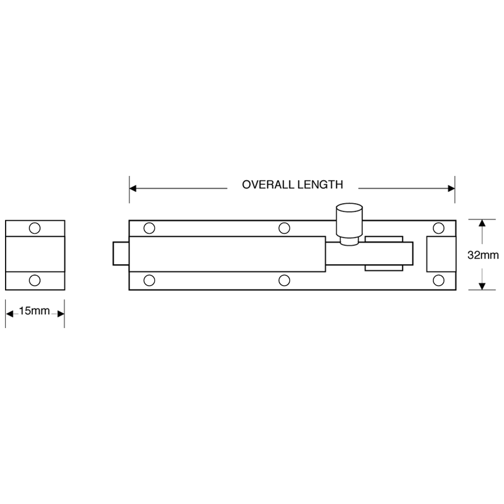 ASEC Aluminium 32mm Wide Straight Barrel Bolt