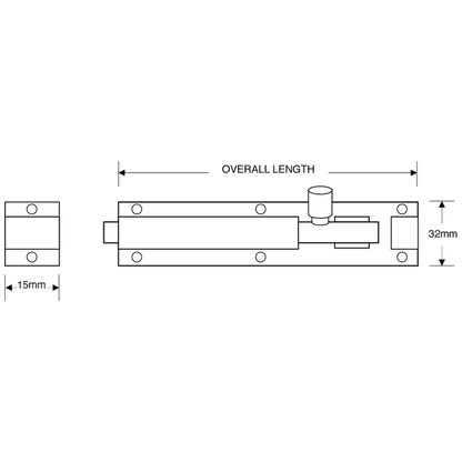 ASEC Aluminium 32mm Wide Straight Barrel Bolt