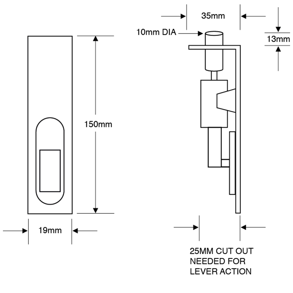 ASEC Aluminium Flush Bolt