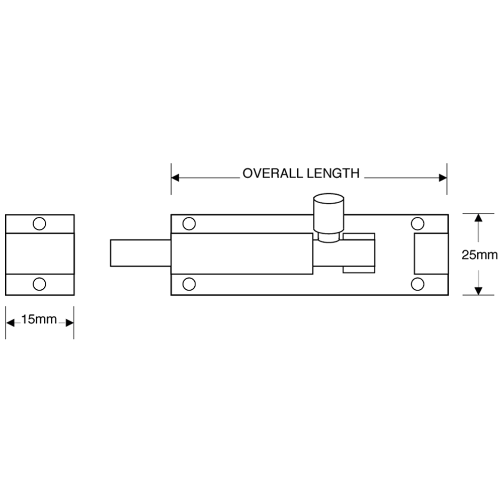 ASEC Brass 25mm Wide Straight Barrel Bolt