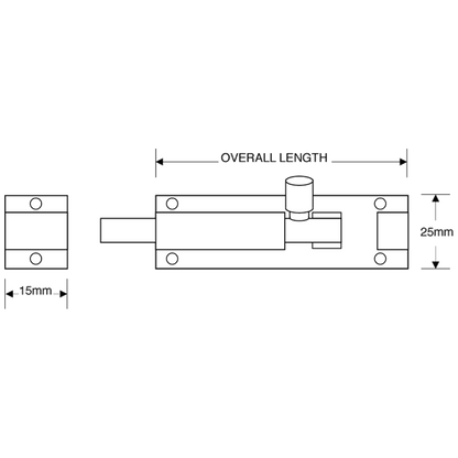 ASEC Brass 25mm Wide Straight Barrel Bolt