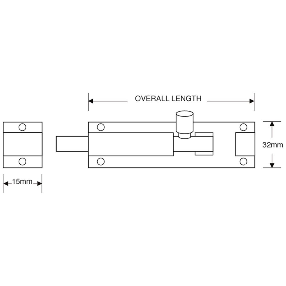 ASEC Chrome 25mm Wide Straight Barrel Bolt