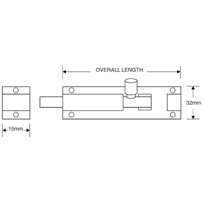 ASEC Chrome 25mm Wide Straight Barrel Bolt