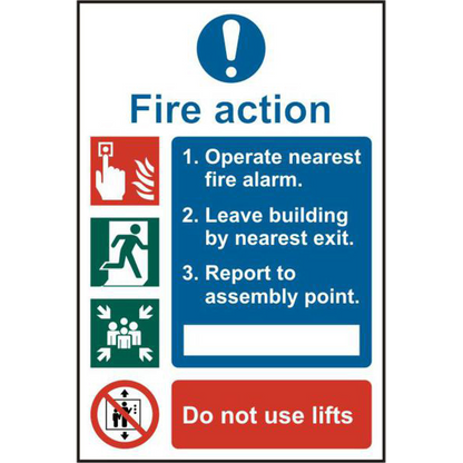 ASEC Fire Action Procedure 200mm x 300mm PVC Self Adhesive Sign