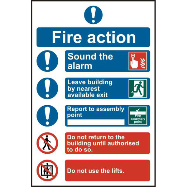 ASEC Fire Action Procedure 200mm x 300mm PVC Self Adhesive Sign