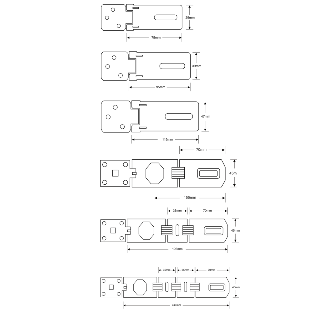 ASEC Galvanised Multi Link Concealed Fixing Hasp & Staple