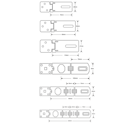 ASEC Galvanised Multi Link Concealed Fixing Hasp & Staple