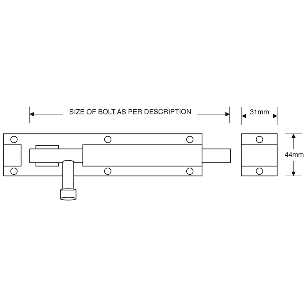 ASEC Zinc Plated Straight Tower Bolt