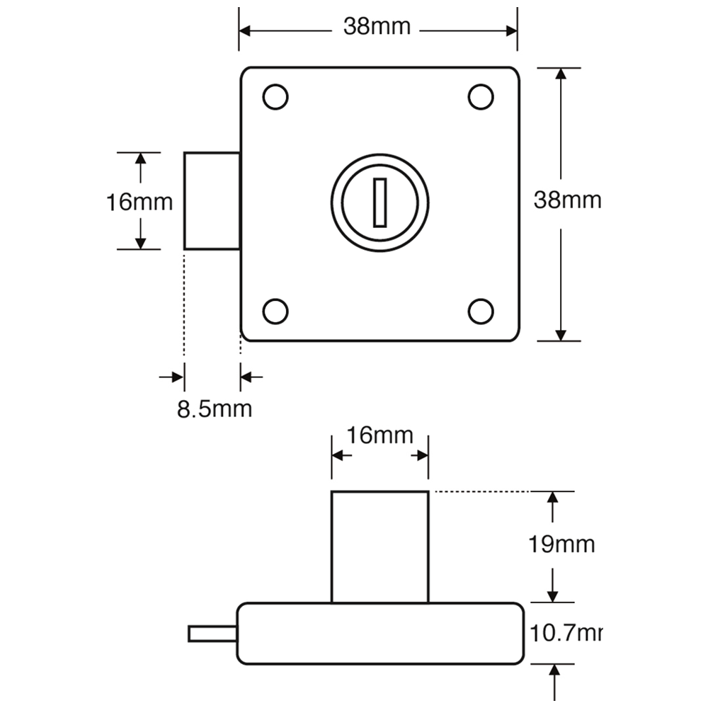 ASEC Deadbolt Furniture Lock Square Plate