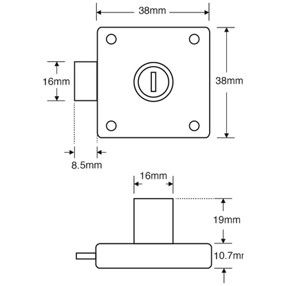 ASEC Deadbolt Furniture Lock Square Plate